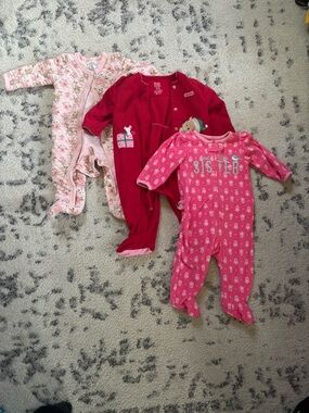 Child of Mine Girls Pink & Red Footie Sleepers - 3 Pack